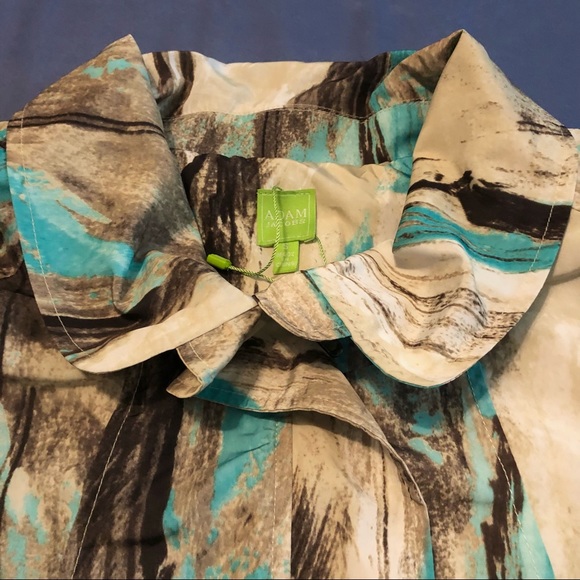 Adam Jacobs Silky Windbreaker Jacket Full Front Zipper 2 Slip Pockets Blue/Brown - Picture 4 of 10